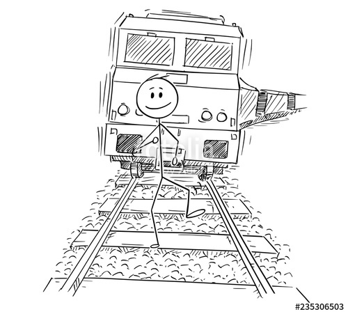 500x451 cartoon stick drawing conceptual illustration of unworried man - Railway Drawing