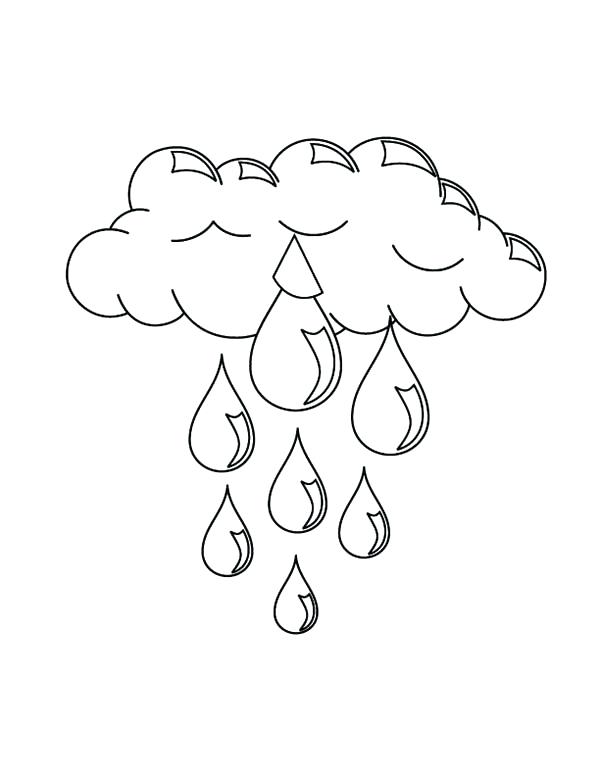 600x776 Coloring Cloud And Rain Coloring Pages Nature Printable Download - Rain Drawing For Kids