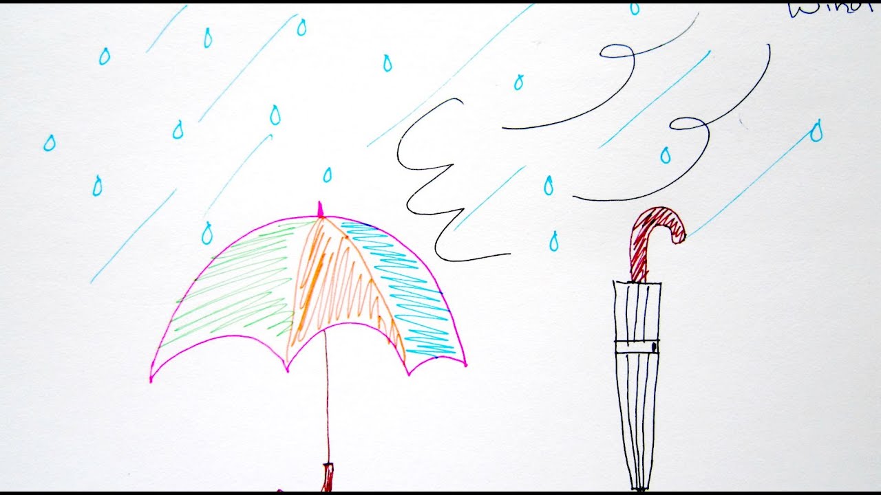 1280x720 how to draw rain and umbrella - Rain Umbrella Drawing