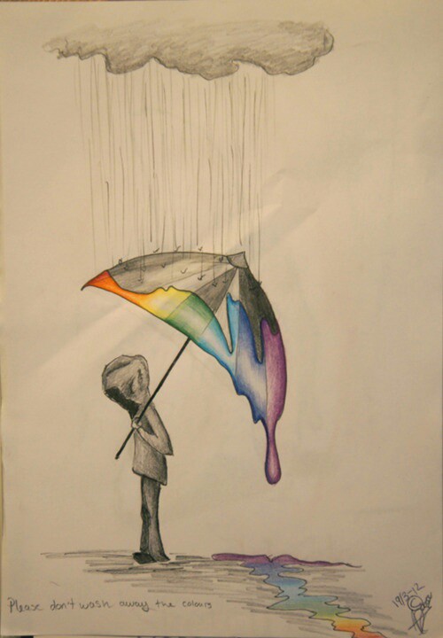 500x720 Image About Love In Art - Rain Umbrella Drawing
