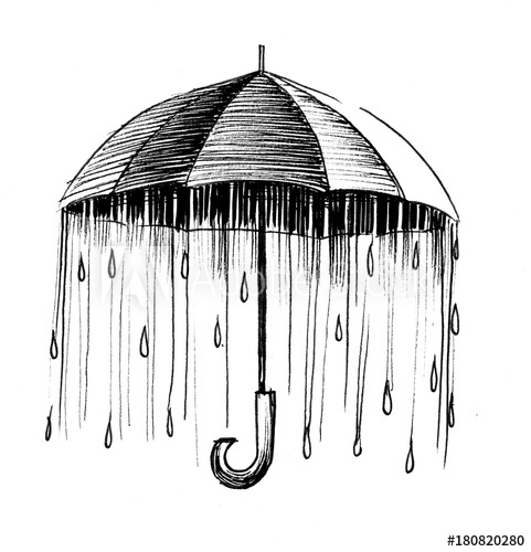 481x500 ink drawing of a rain under the umbrella - Rain Umbrella Drawing