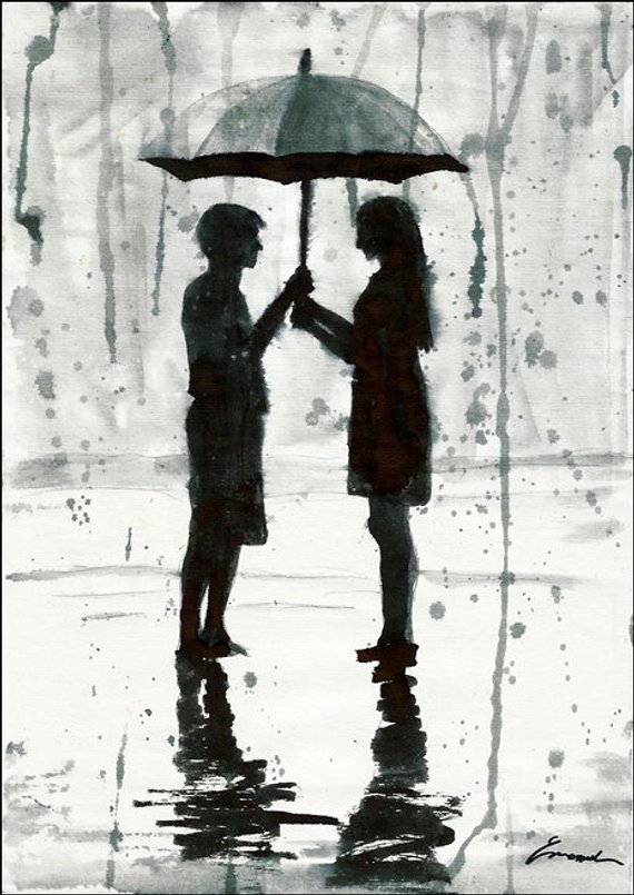 570x805 print art canvas christmas gift poster watercolor umbrella love - Rain Umbrella Drawing