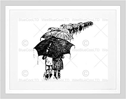 425x333 drawing umbrella people rain black white black framed - Rain Umbrella Drawing