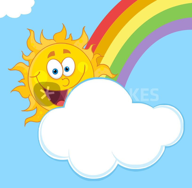816x800 Happy Sun Mascot Cartoon Character Hiding Behind Cloud And Rainbow - Rainbow Cartoon Drawing