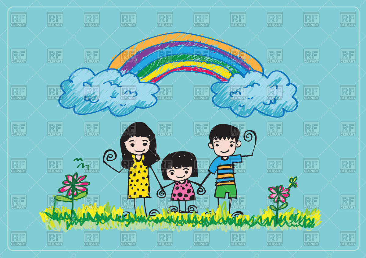 1200x848 Kids Drawing Happy Family Picture With Rainbow Vector Image - Rainbow Drawing