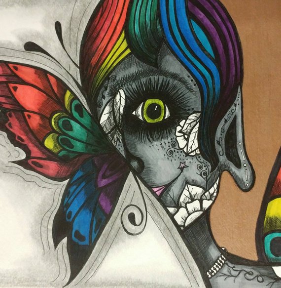 570x583 Rainbow Fairy Wings Drawing In Frame Etsy - Rainbow Drawing