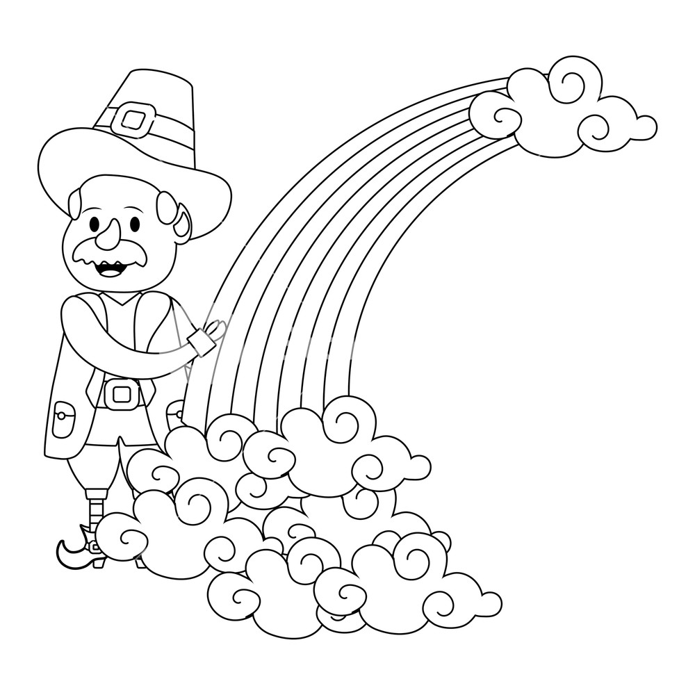 1000x1000 Leprechaun With Rainbow Moustache Black And White Vector - Rainbow Drawing Black And White