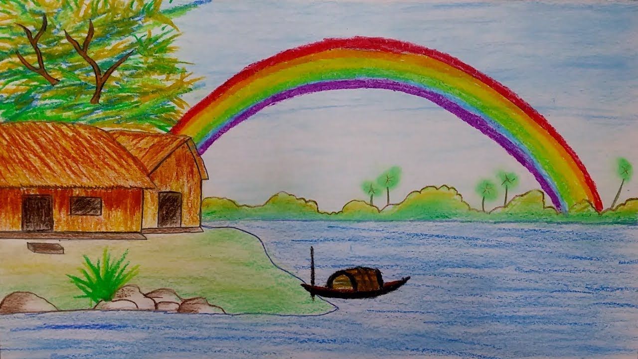 1280x720 How To Draw Rainbow Scenery Step - Rainbow Drawing For Kids