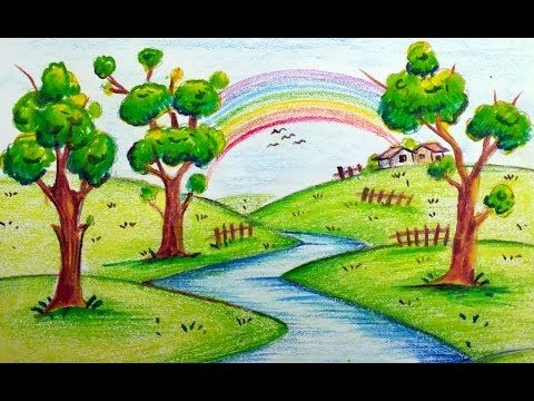 480x360 How To Draw Very Easy Beautiful Scenery With Rainbow For Kids - Rainbow Drawing For Kids