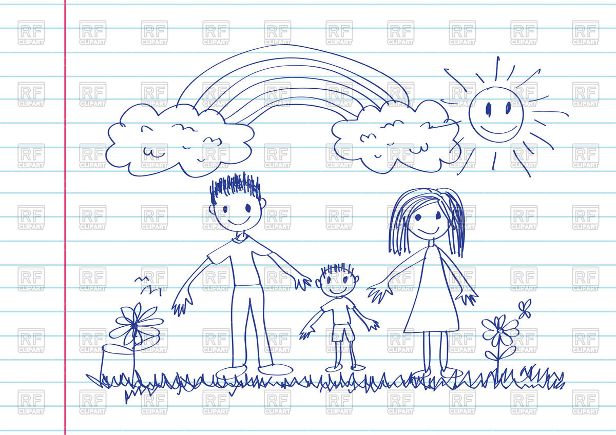 1200x848 Kids Drawing Happy Family With Rainbow Vector Image Of People - Rainbow Drawing For Kids