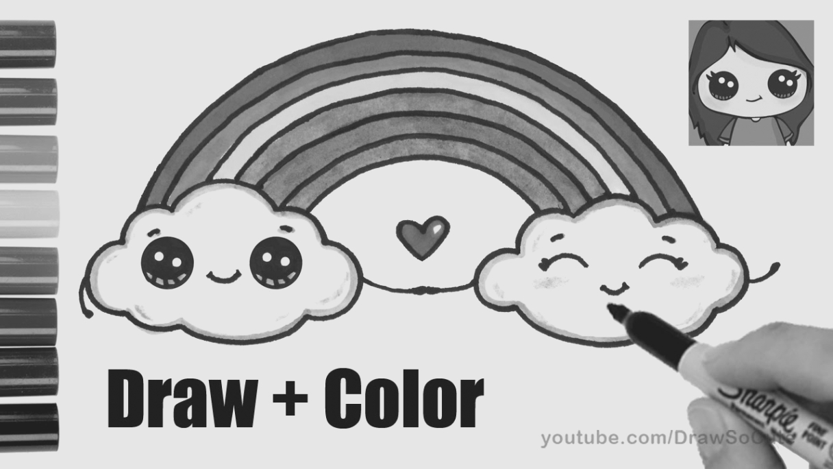 1216x684 How To Draw A Rainbow And Clouds Easy With Coloring Youtube - Rainbow Drawing Pictures
