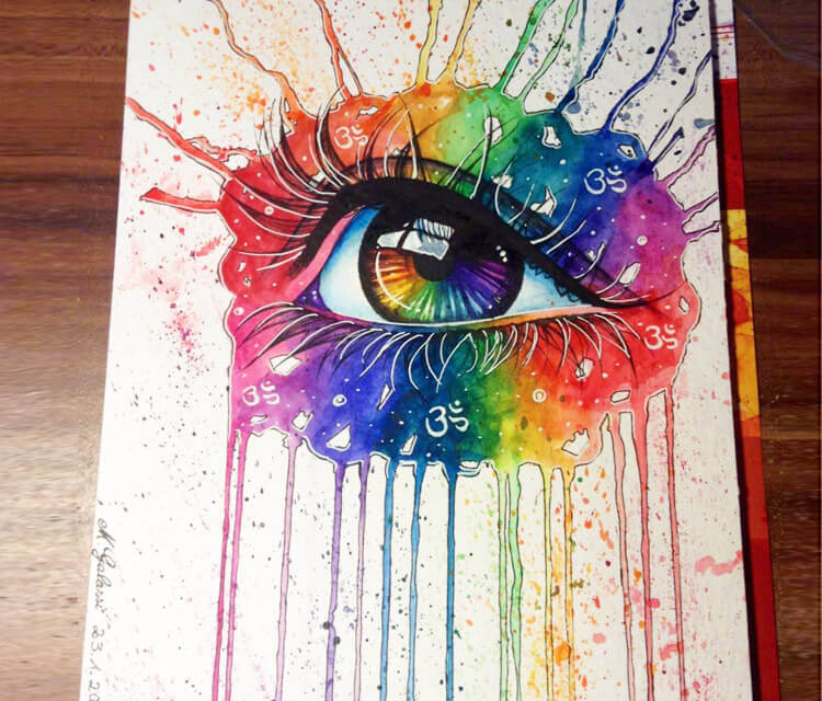 750x640 Watercolor Eye - Rainbow Eye Drawing