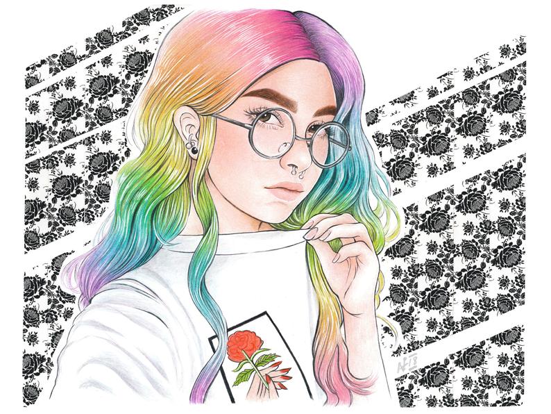 Rainbow Hair Drawing At Paintingvalley Com Explore Collection Of