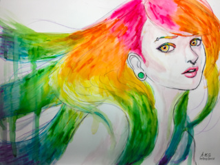 320x240 rainbow girl based off of one of sakimichan's characters done - Rainbow Hair Drawing