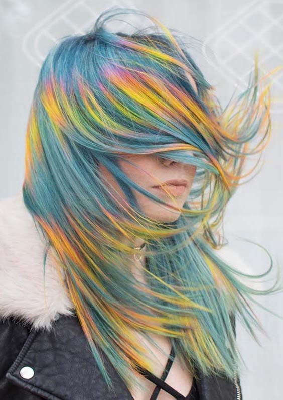 564x796 Cool Rainbow Hair Color Ideas To Try In Hollysoly - Rainbow Hair Drawing