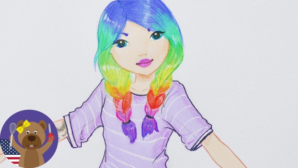 1024x576 Girl With Rainbow Hair - Rainbow Hair Drawing