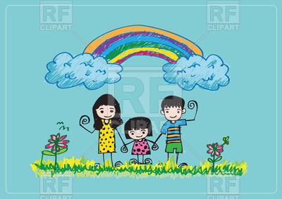 400x283 Kids Drawing Happy Family Picture With Rainbow Vector Image - Rainbow Images For Drawing