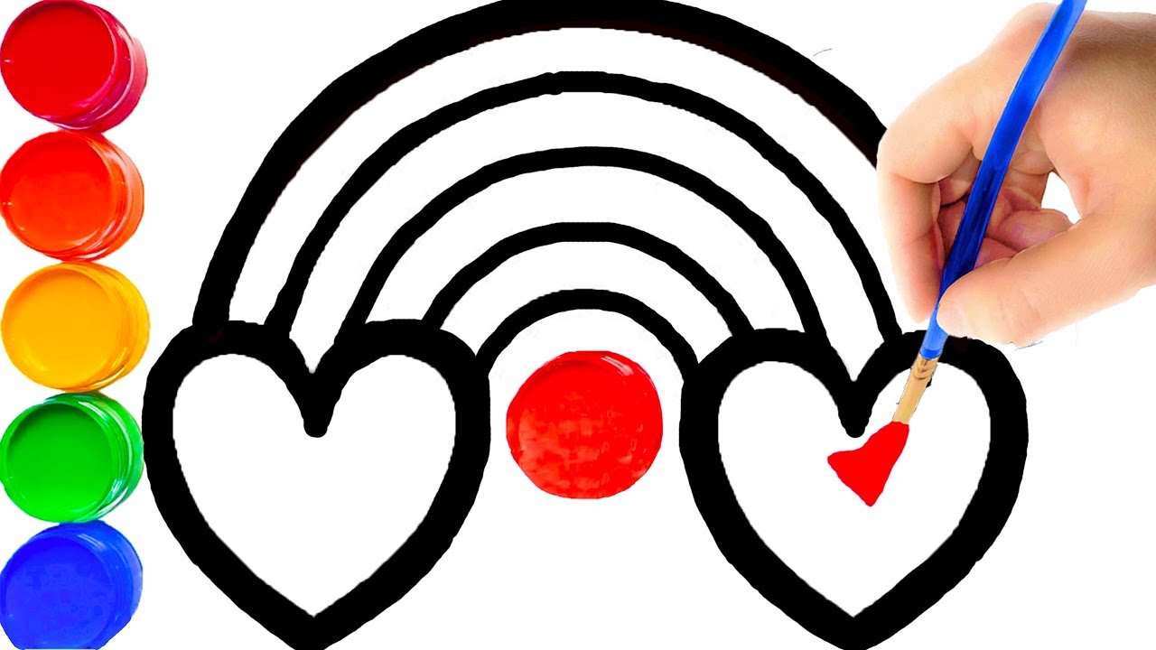 1280x720 Glitter Rainbow Heart Coloring And Drawing Painting Learn Colors - Rainbow Line Drawing