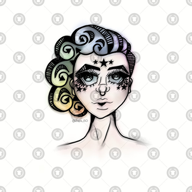 630x630 Art Style Punk Retro Woman Hand Drawn Girl Rainbow Geometric Line - Rainbow Line Drawing