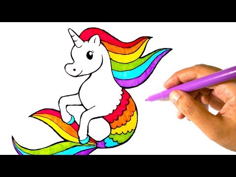 480x360 How To Draw A Rainbow Unicorn Of The Sea - Rainbow Unicorn Drawing