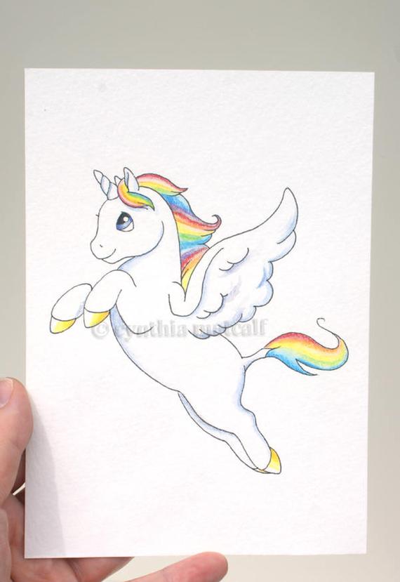 570x829 rainbow unicorn drawing original unicorn baby artwork etsy - Rainbow Unicorn Drawing