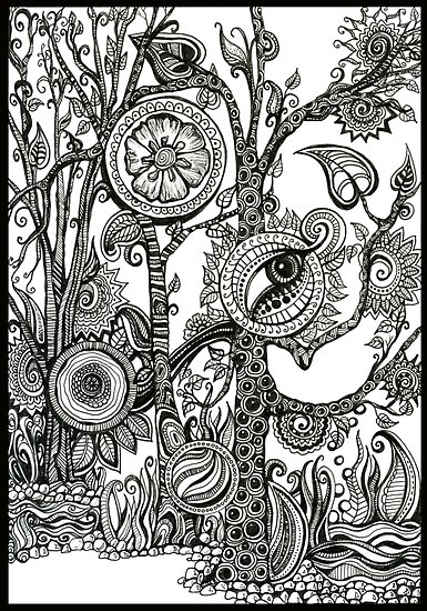 385x550 The Rainforest, Ink Tree Drawing Posters - Rainforest Trees Drawing
