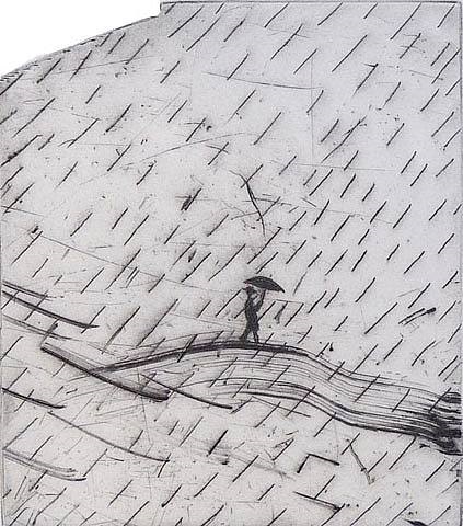 423x480 Man In A Rainstorm - Rainstorm Drawing
