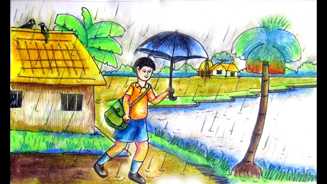 1280x720 how to draw a rainy day with a boy step - Rainy Day Drawing