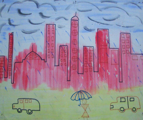 580x487 Five Best Drawings Of Rain - Rainy Day Drawing For Kids