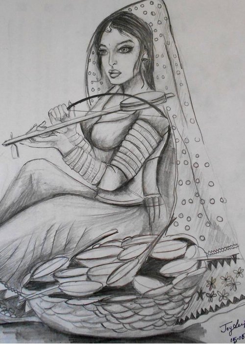 500x700 rajasthani woman greeting card for sale - Rajasthani Drawing