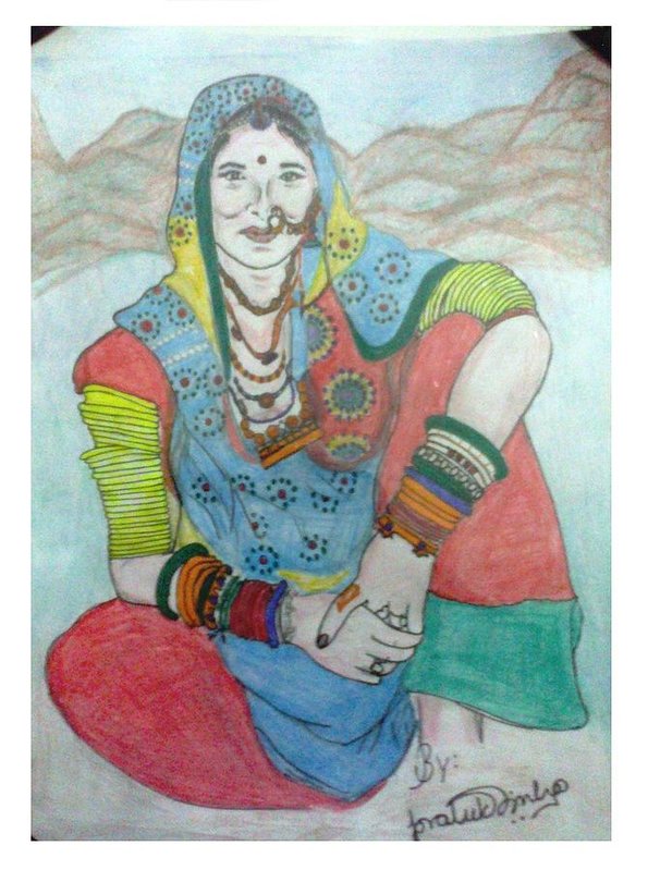 595x799 beautiful rajasthani mother art print - Rajasthani Drawing