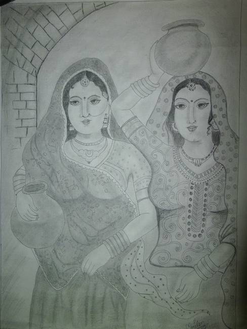 488x650 rajasthani girls - Rajasthani Drawing