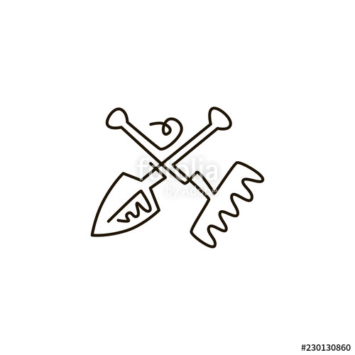 500x500 vector line icon rake and shovel garden tools one line drawing - Rake Drawing