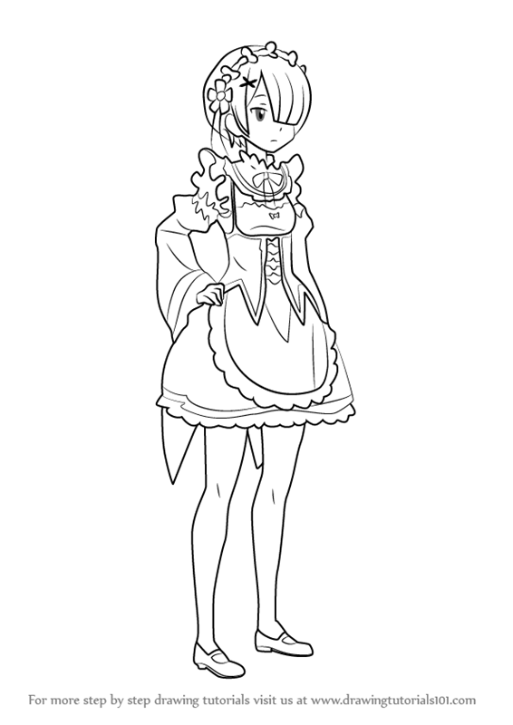 566x800 learn how to draw ram from re zero - Ram Drawing