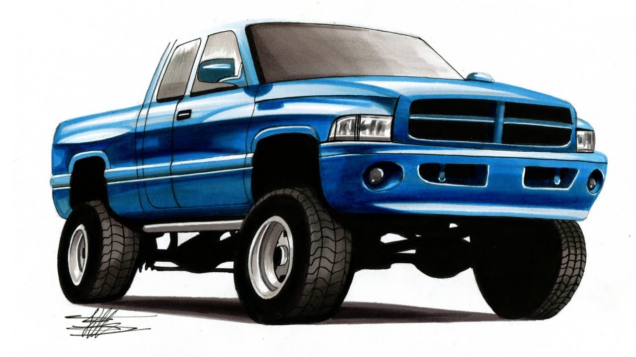 1280x720 Realistic Car Drawing - Ram Truck Drawing