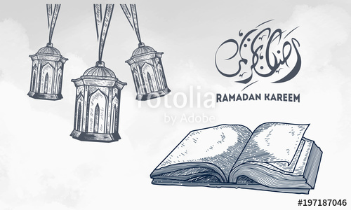 500x300 luxury hand drawn lantern and holy book qur'an in watercolor - Ramadan Lantern Drawing
