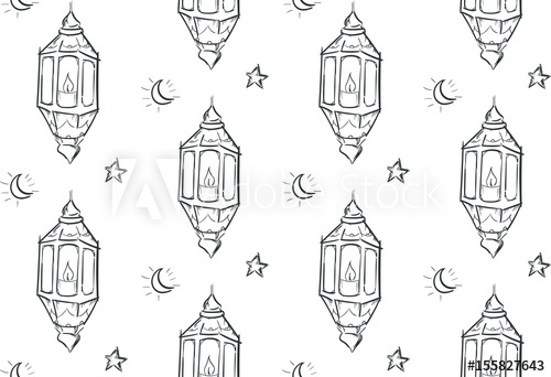 500x342 sketch of ramadan lantern seamless pattern white background - Ramadan Lantern Drawing