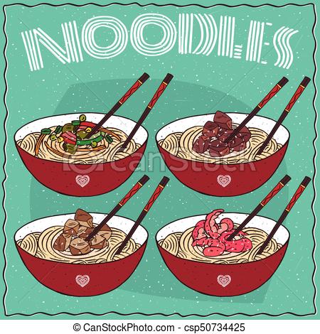 450x470 set of four chinese noodles ramen or udon set of four vector - Ramen Drawing