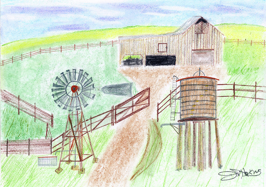 900x634 ranch windmill drawing - Ranch Drawing
