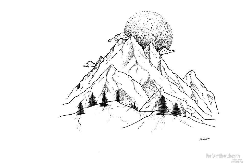960x644 mountain range drawing simple snow sunset - Range Drawing