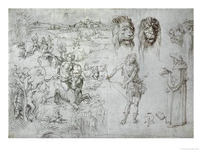 400x300 rape of europa, lion's heads, archer, sage, skull, drawing giclee - Rape Drawing