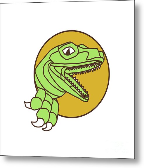 493x572 raptor head breaking out wall circle drawing metal print - Raptor Drawing