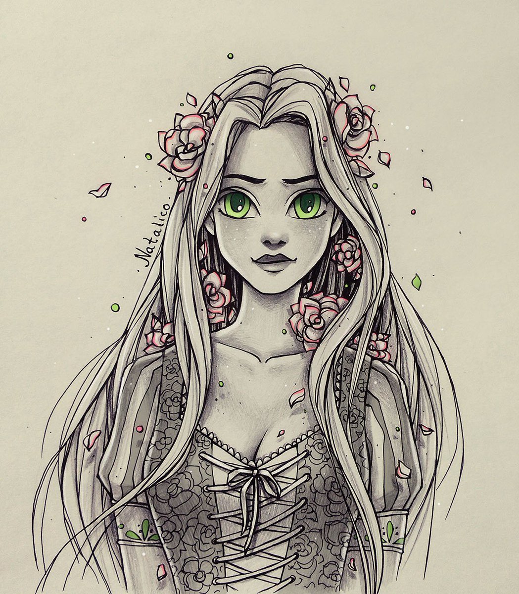 1049x1200 Natalico On Twitter Roses In Her Hair - Rapunzel Tangled Drawing