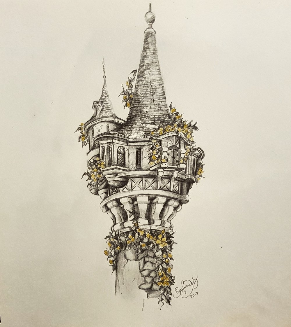 1000x1121 Gallery Samantha Ball - Rapunzel Tower Drawing. 