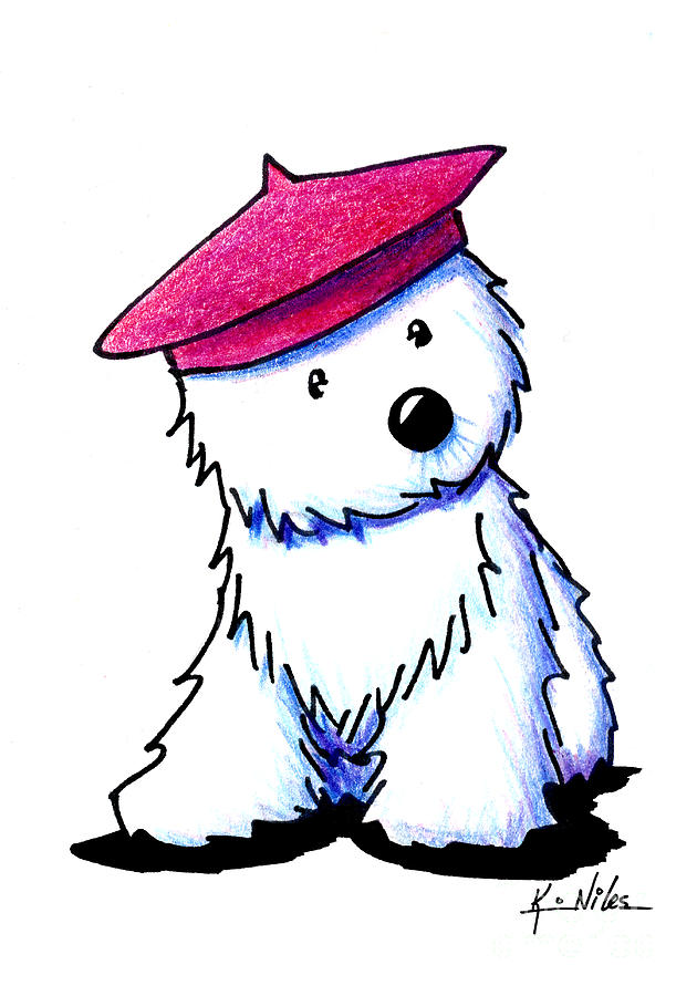 630x900 Raspberry Beret Westie Drawing - Raspberry Drawing