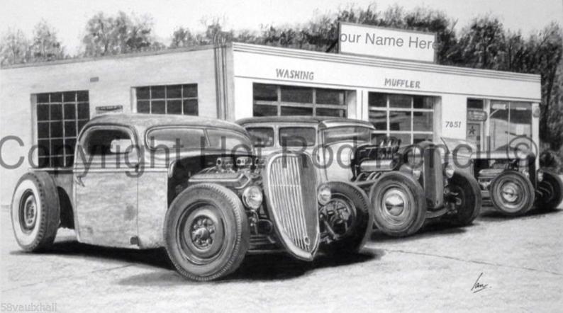 794x442 Vintage Chevy Ford Rat Rods Hot Rods Customized Pencil Etsy - Rat Rod Drawings