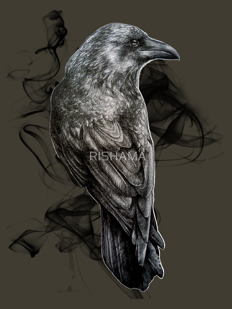 750x1000 crow gothic bird raven realism drawing sketch tattoo t shirt - Raven Bird Drawing