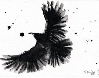 340x270 Raven Flying Drawing - Raven Bird Drawing