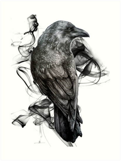 413x549 crow gothic bird raven realism drawing sketch tattoo art prints - Raven Drawing