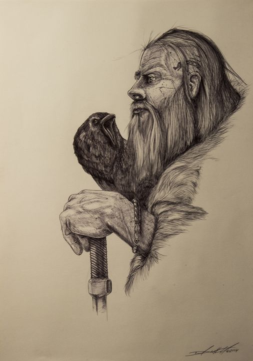506x720 Viking And Raven - Raven Drawings